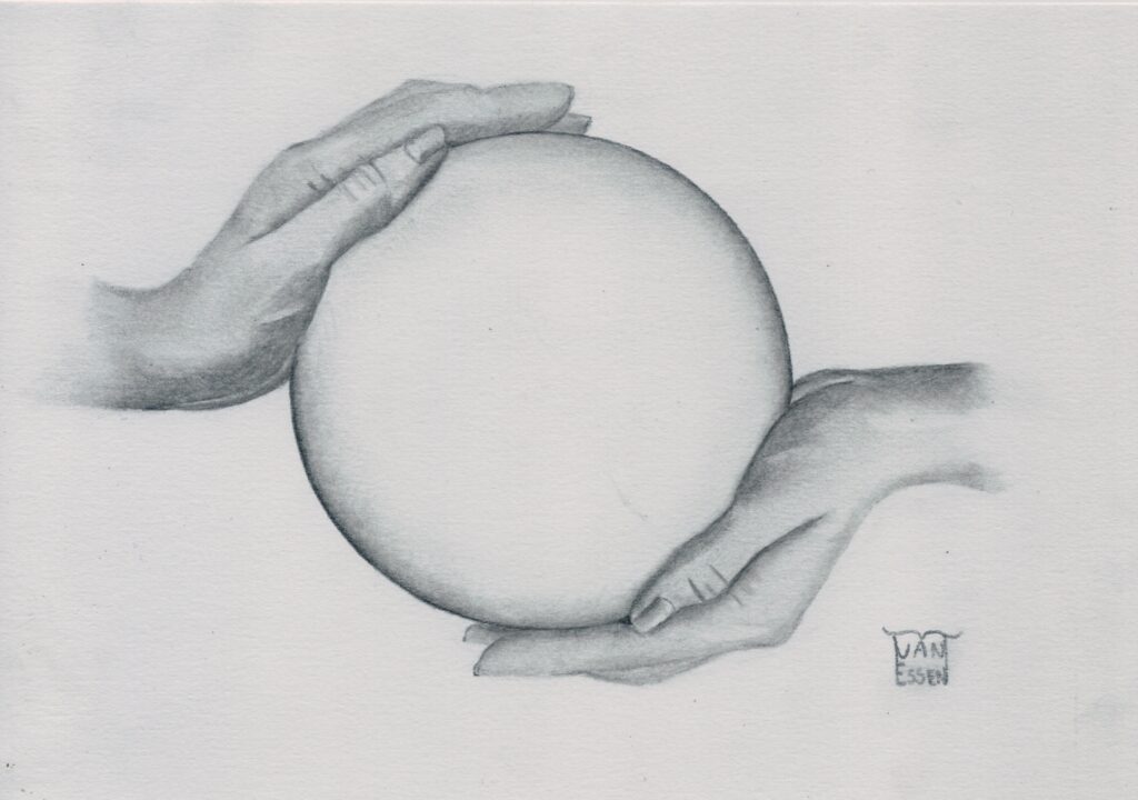 Tekening van handen met een bal